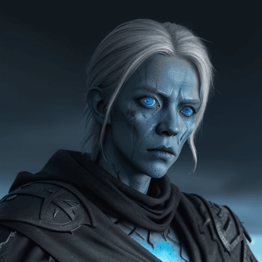 AI generated: a desiccated norse draugr with flaming blue eyes and a cloak in a dark moonlit background, cinematic...