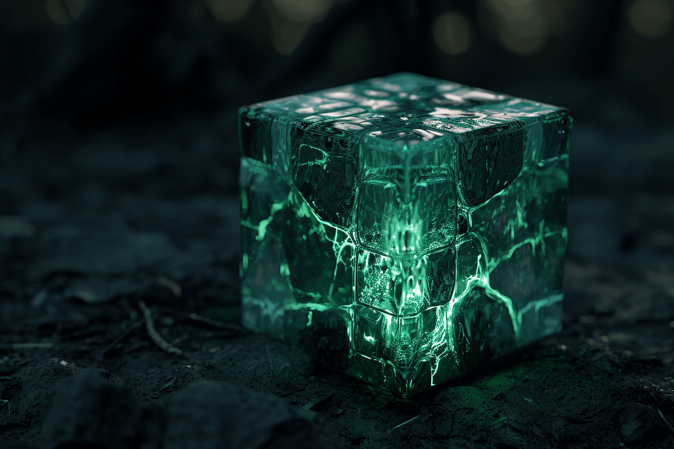 AI generated: Fractal Cube, Bioluminecent lines, itricate lighting, octane rendering --ar 3:2 --v 6