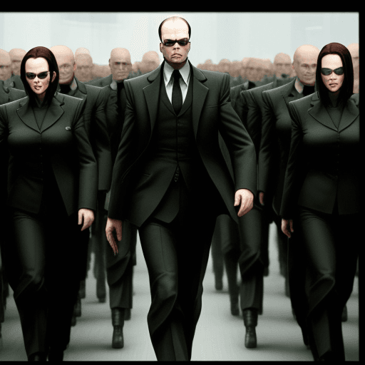 AI generated: An army of Agent Smith from the Matrix 