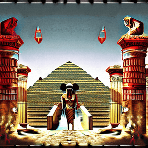 AI generated: Print for poster,( red), concept art, portrait, mummy, temple, Ra, general view, illustration, high ...