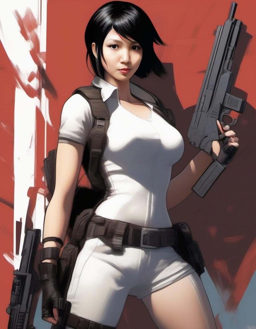 AI generated: an image of an animation character holding a gun, in the style of womancore, comic art, realistic oi...