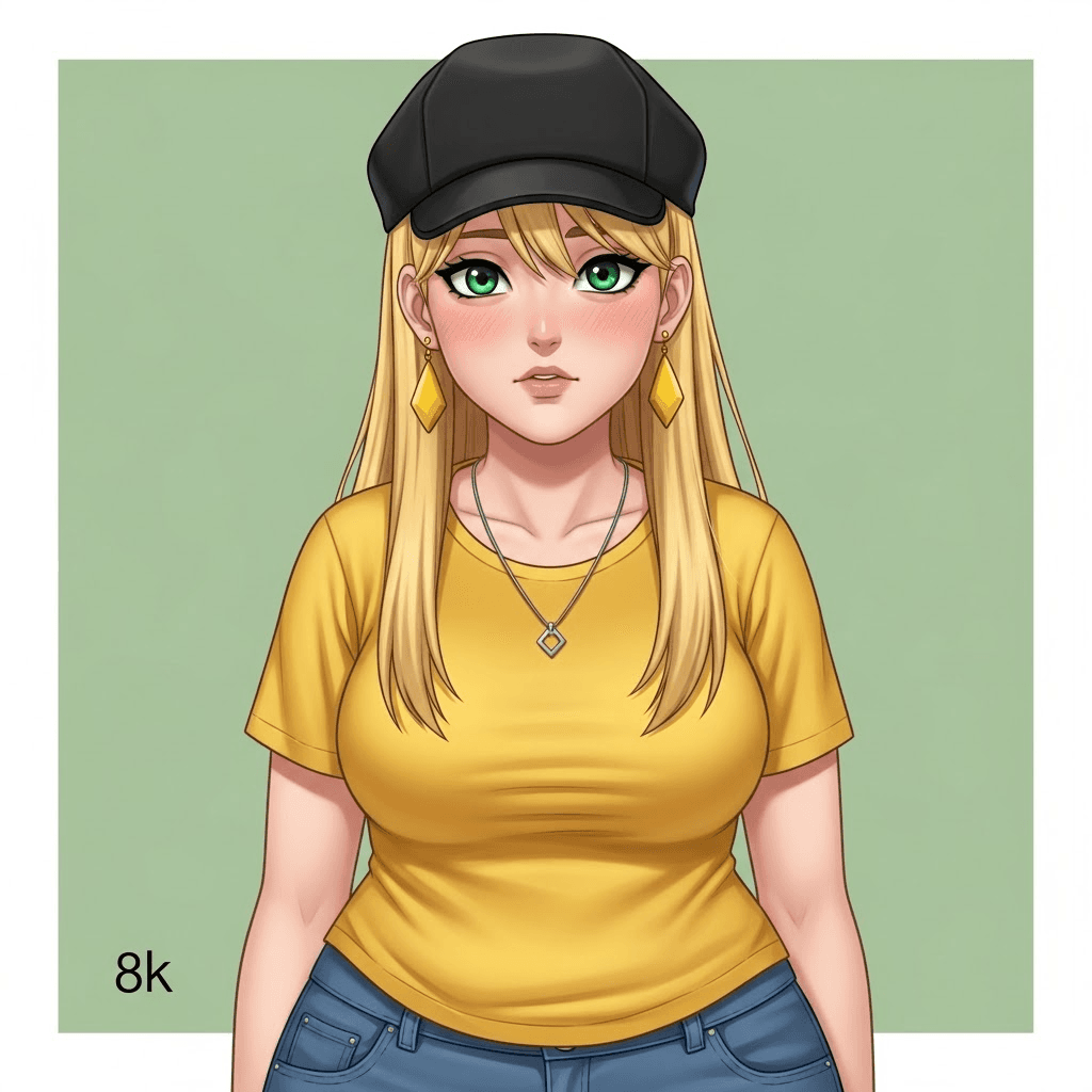 AI generated: 1girl, upper body, (dark simple yellow cap:1.3), a character portrait, trending on Artstation, digit...