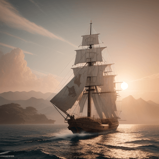 AI generated: Photo of a ultra realistic sailing ship, dramatic light, pale sunrise, cinematic lighting, battered,...
