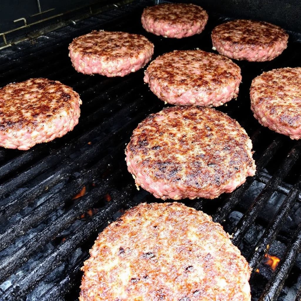 AI generated: The hamburger patties are browning on the grill