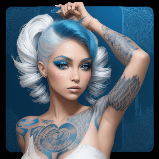 AI generated: beauty beauty model tattoo designs by karimah, hair coloring for a woman, in the style of silkscreen...