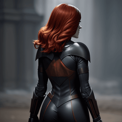 AI generated: Rose Leslie in a batgirl costume shown from behind.