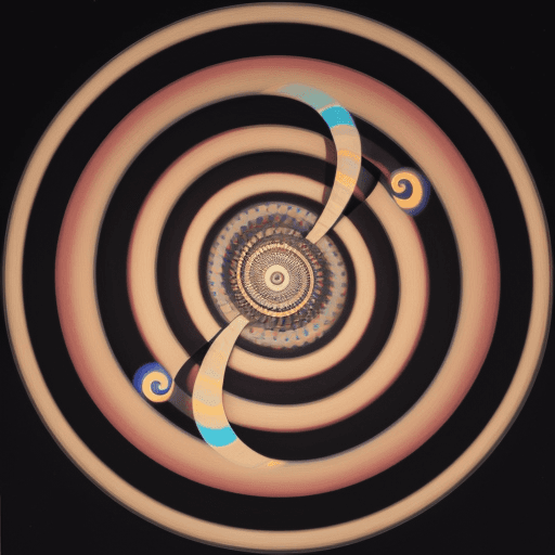 AI generated: A painting that appears to be a single spiraling coil but is made of concentric circles. The style i...