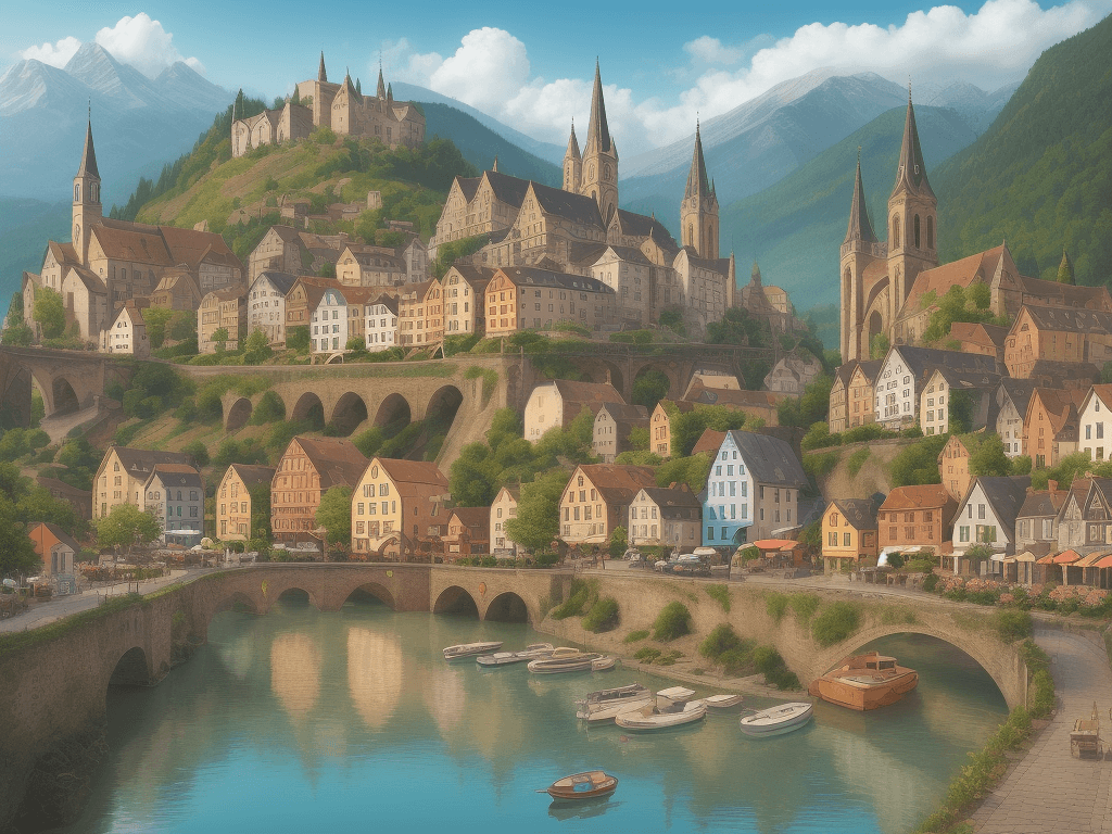AI generated: European town landscape hiding the letters ‘cinta’