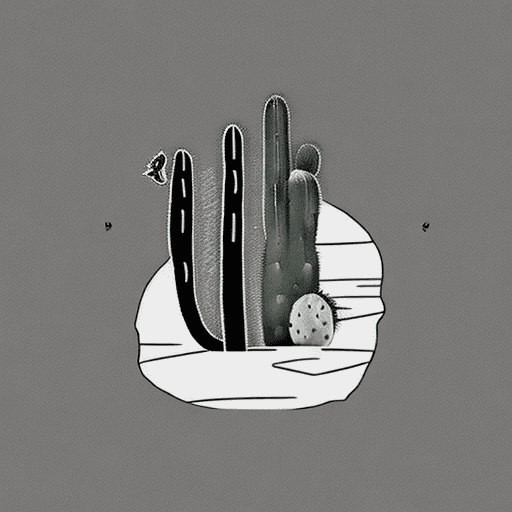 AI generated: Tattoo design that symbolically represents the concepts of  cat, cactus, trust, road, and sea in a m...