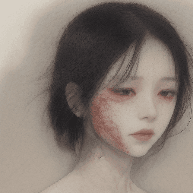 AI generated: a single Woman crying blood, artwork by Takato Yamamoto, minimalistic, face barely noticeable, blurr...