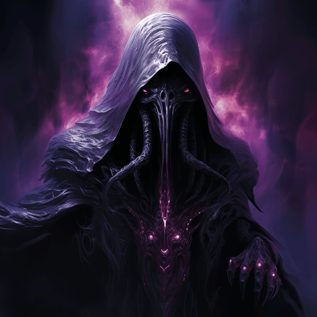AI generated: hyper realistic photo of mindflayer from dungeons and dragons with colors of black gold and dark pur...