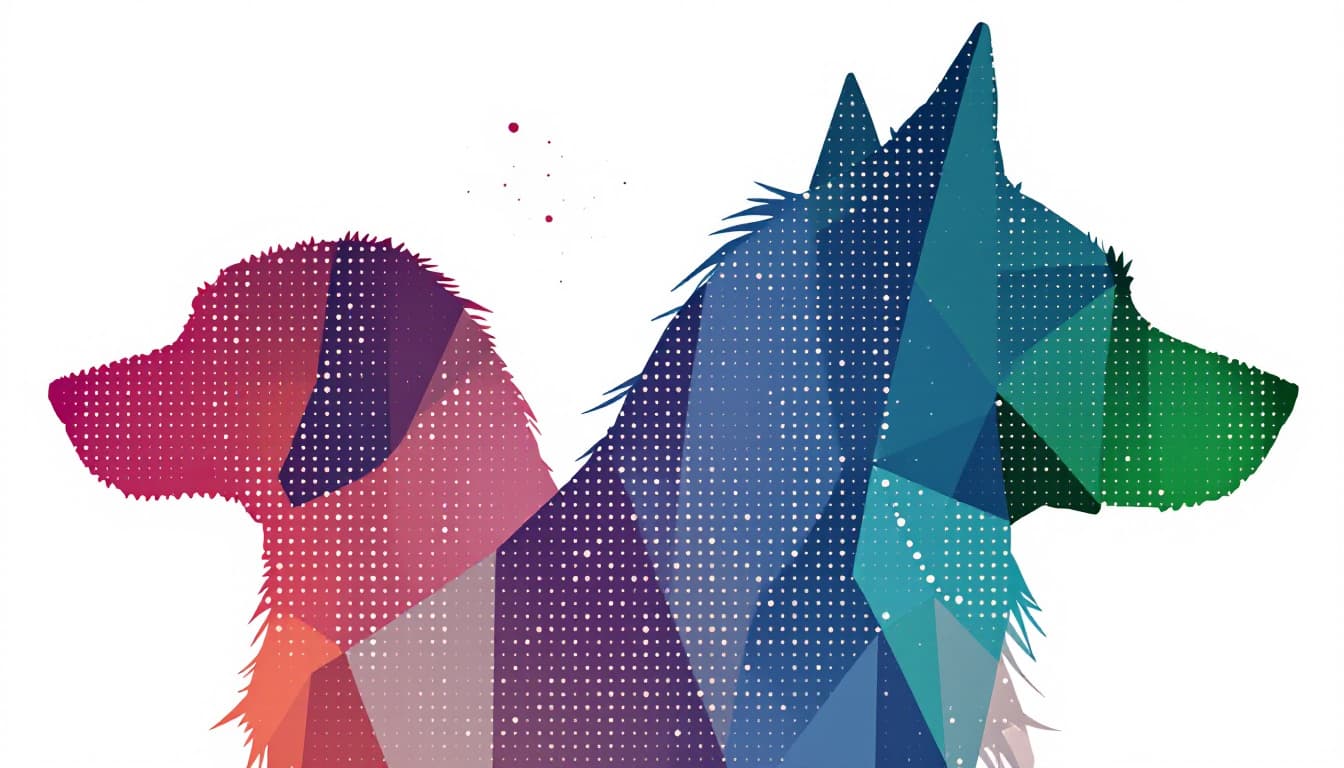 AI generated: dot matrix, minimalist geometric art, digital dot, vector graphics, front view of abstract dog 
silh...