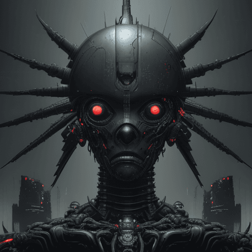 AI generated: artistic, oil painting, front view, upper body, heavy brushed, sci-fi, bizarre mechanical human, gaz...