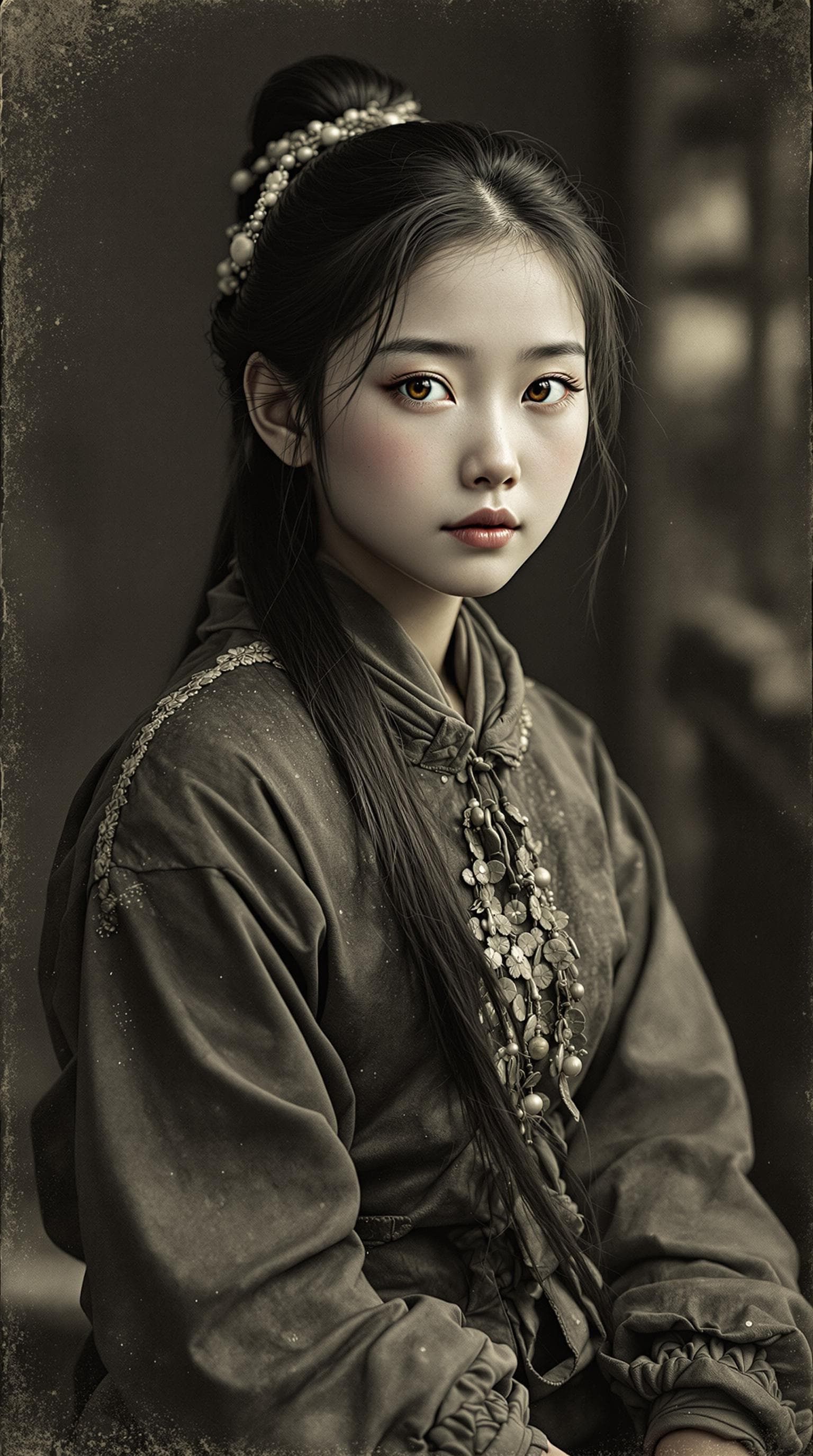 AI generated: a professional vintage black and white photo (paper has aged over time), of a exceptionally of the m...