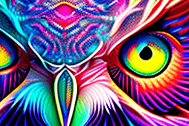 AI generated: a close up of an owl's face, by Kerembeyit, behance contest winner, psychedelic art, anton fadeev an...