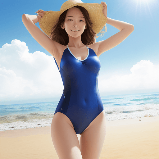 AI generated: woman on beach in swimsuit, sunny day --ar 2:3 --s 1000