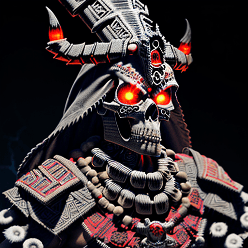 AI generated: A Hyper photorealistic digital illustration of an Aztec god with skull face, pointing at viewer and ...
