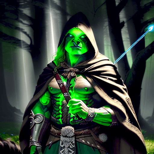 AI generated: A hyper-detailed, ultra-high DPI (300+ DPI) photograph of an orc archer with intricate cloak with ho...