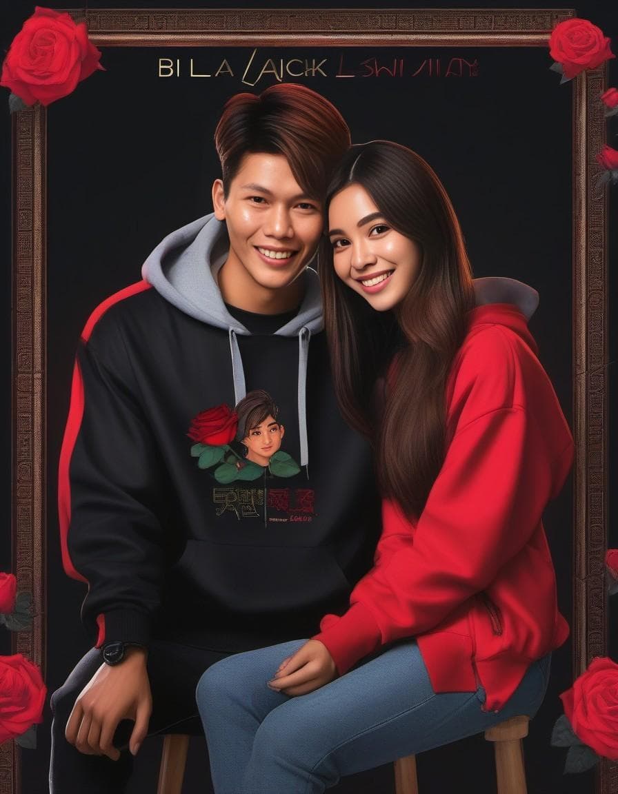 AI generated: Create a realistic image of a 21-year-old boy and girl in a black hoodie and sitting comfortably on ...