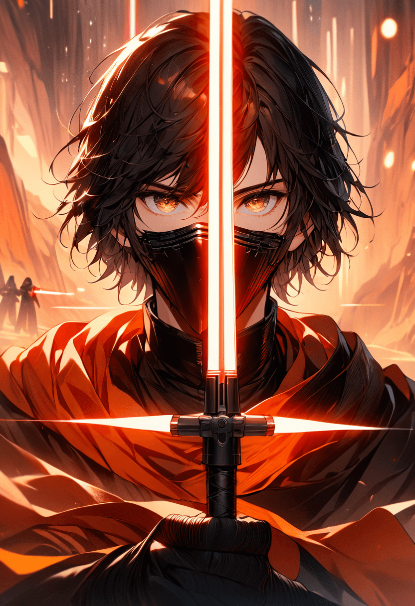 AI generated: 1boy, male focus,short hair,black hair,detailed eyes,brown eyes,star wars,kylo ren,wearing black rob...