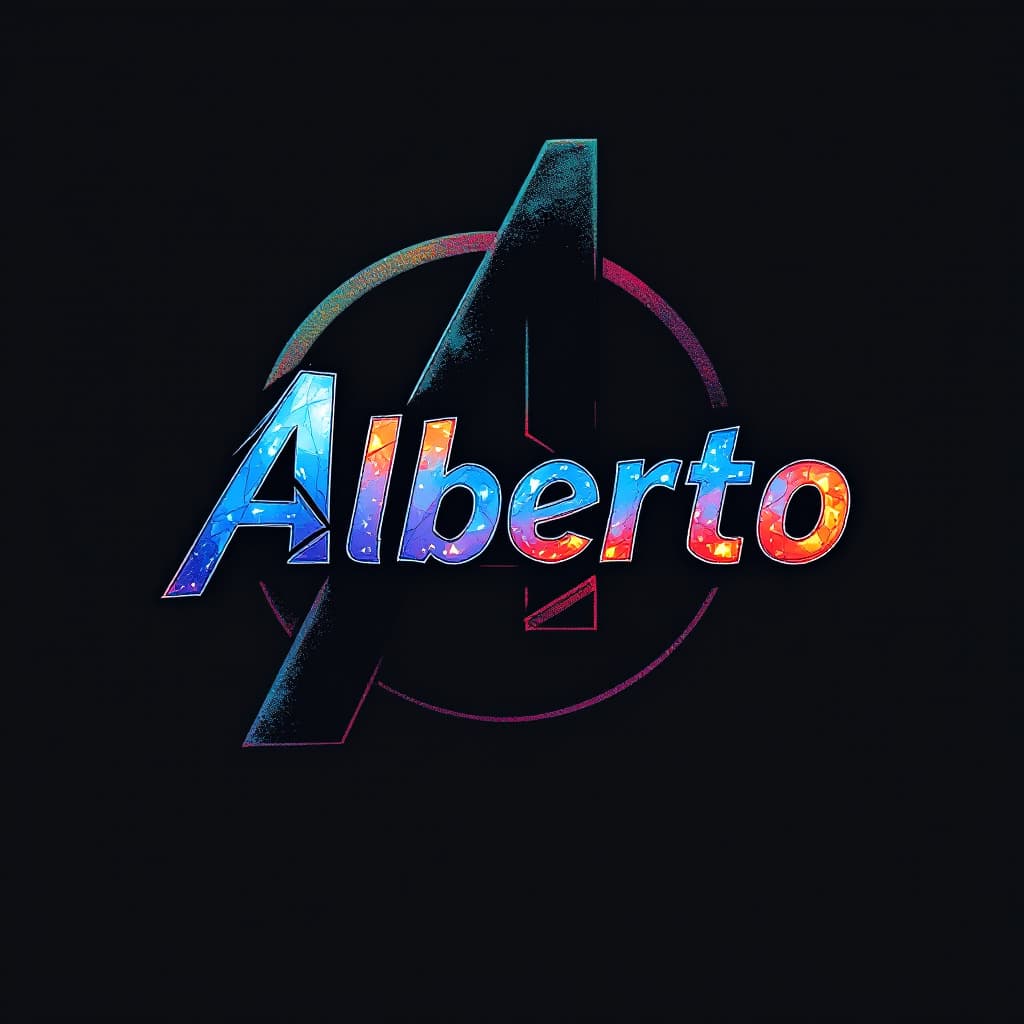 AI generated: Write "Alberto" in Marvel Avengers logo they use for their graphic,  "Avengers" but instead it says ...