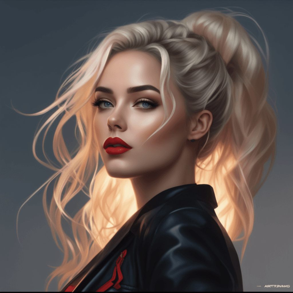 AI generated: blond haired woman with red lips and a black jacket, rossdraws 1. 0, rossdraws portrait, rossdraws 2...