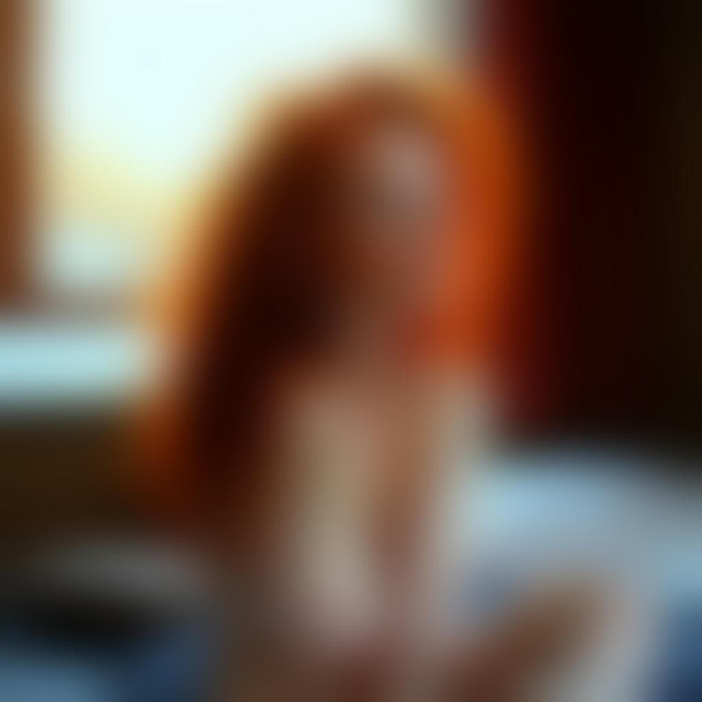 AI generated: beautiful portrait photo of a sensual red-haired woman with curly hair and soft red cheeks, sitting ...