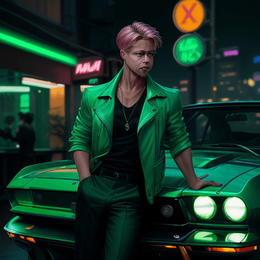 AI generated: martin ansin style, light green and light emerald green, brad pitt style full physical height, hands...