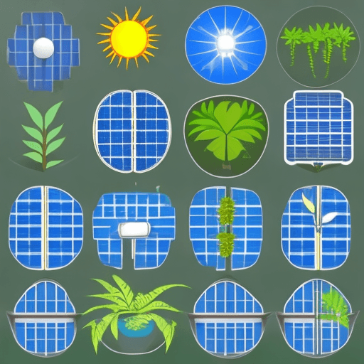 AI generated: icons for solar panels mixed with plants