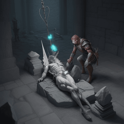 AI generated: A person is impaled by a power of stone, fantasy
