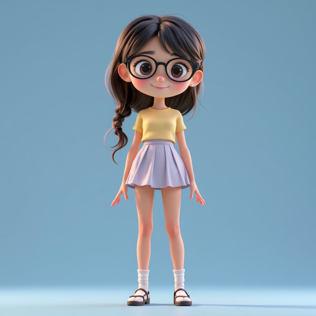 AI generated: 3D image, a cute girl stands tall in a very short skirt, in Pixar style --ar 1:2 --stylize 750