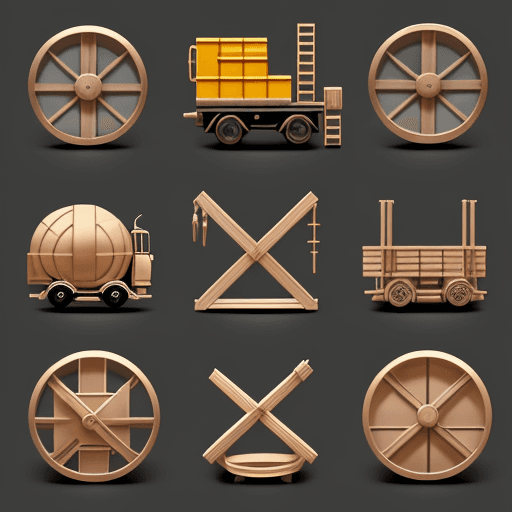 AI generated: Icons, set of icons, all same size, round shape, construction world, tools, various angles and sizes...
