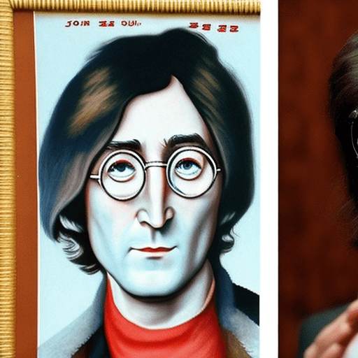AI generated: Create a picture of John Lennon with typical North Korean hair and almond-shaped eyes.
