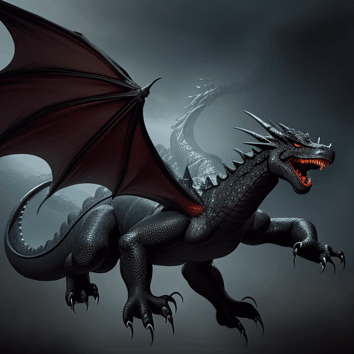 AI generated: Friendly Big black dragon with closed mouth, flying, friendly, closed mouth, photorealistic
