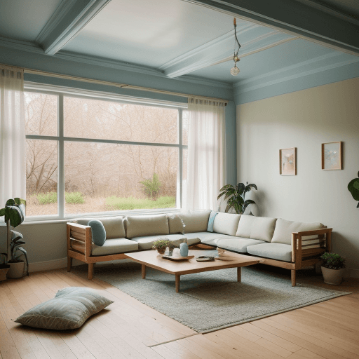 AI generated: High resolution photography interior design, dreamy sunken living room conversation pit, wooden floo...