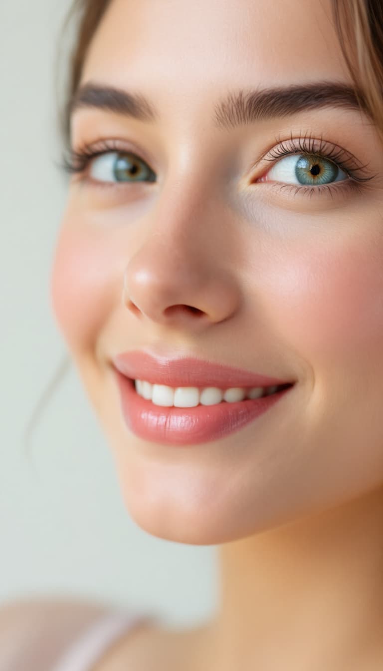 AI generated: A youthful, oval-shaped face with soft and well-defined features. Large, expressive almond-shaped ey...
