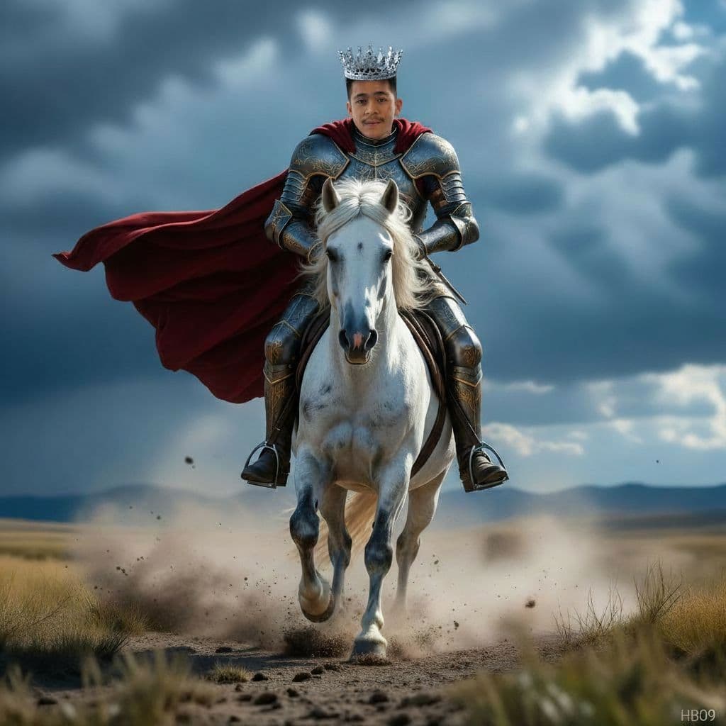 AI generated: The knight with the crown on his head.
Insert a small "HB09" watermark at the bottom of the photo.