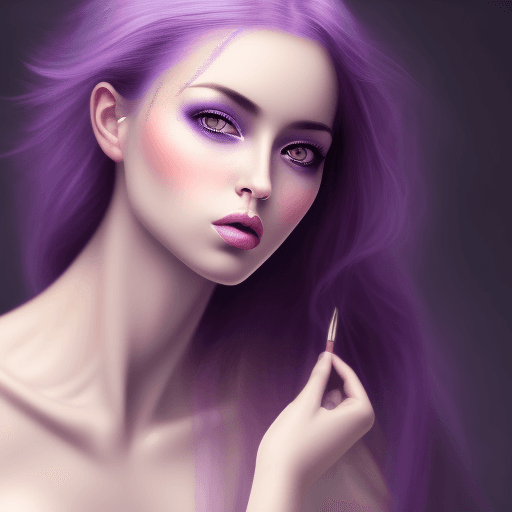 AI generated: gentle makeup, girl with purple hair, bird girl, sexy girl, beautiful girl, naked, big breasts, big ...