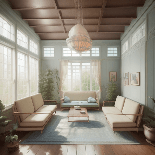 AI generated: High resolution photography interior design, dreamy sunken living room conversation pit, wooden floo...