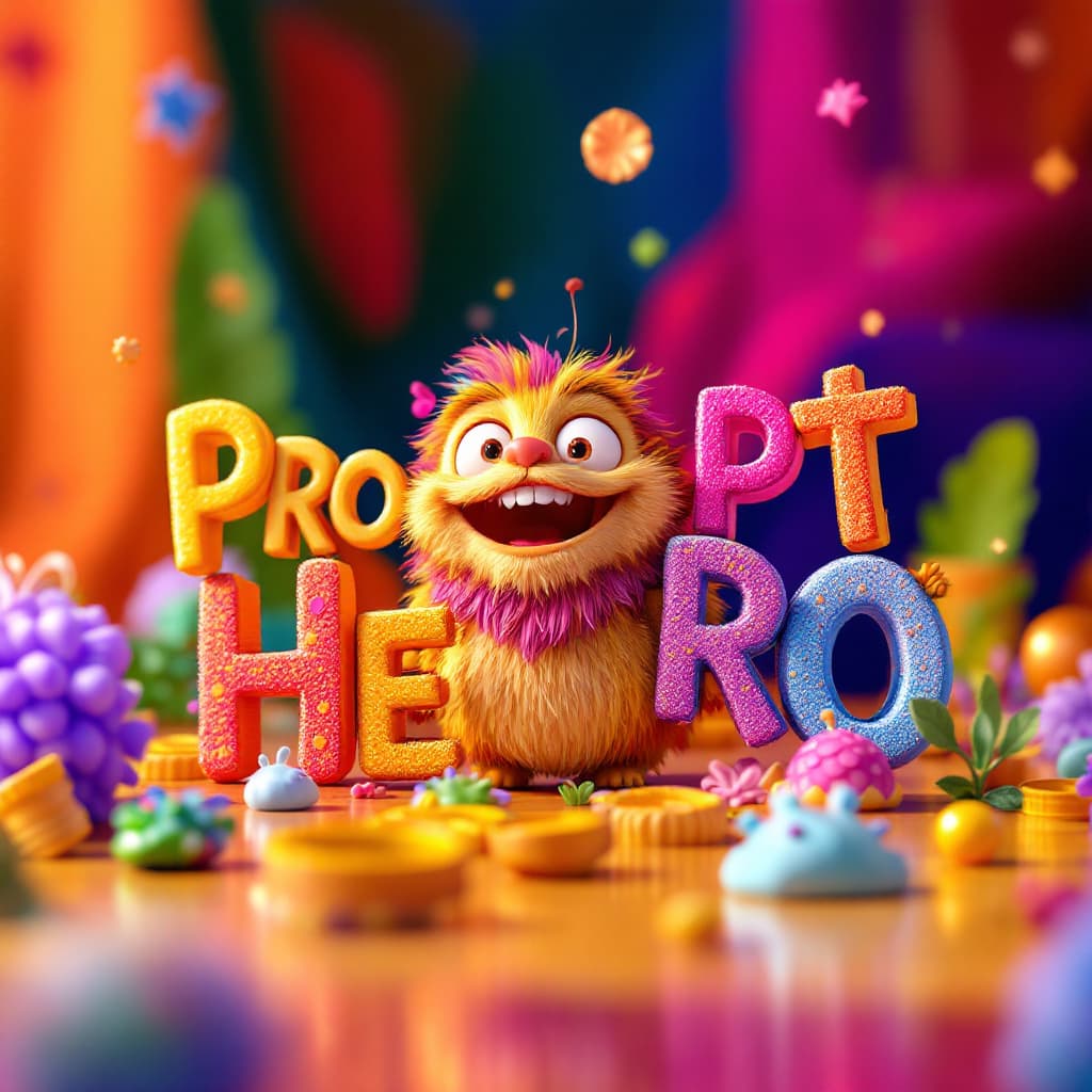 AI generated: A stunningly detailed 3D render of a whimsical scene where the words "PromptHero" are personified as...