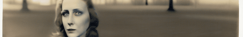 AI generated: This is a photograph of a woman posing outside in a city park while staring with her light blue eyes...