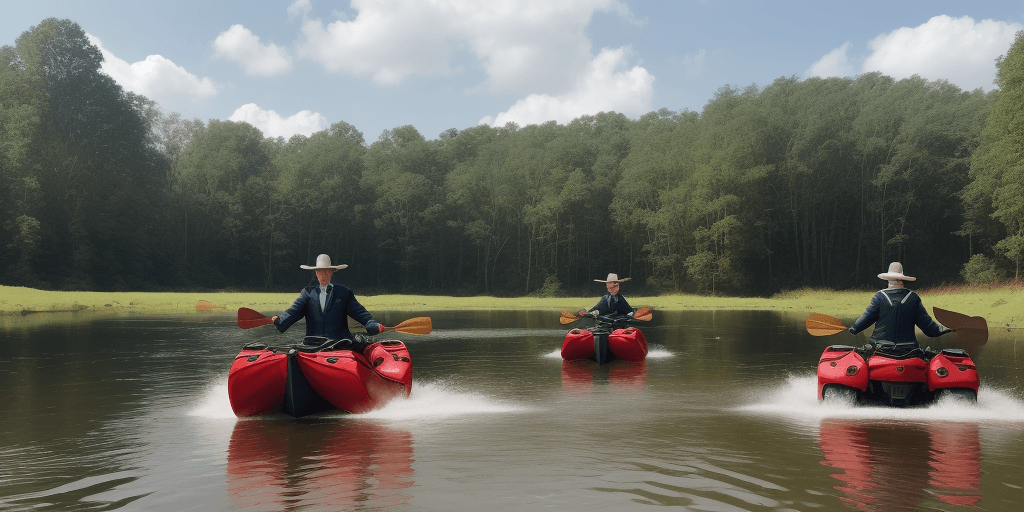 AI generated: The gentlemen's outdoor sporting day with canoeing and ATVs