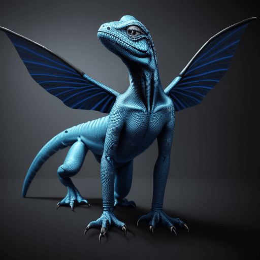 AI generated: Hyper realistic picture of an alien animal, blue and black colours, have wings to fly, head like a l...