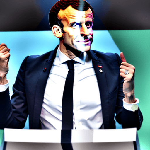 AI generated: Emmanuel Macron assis de face. 