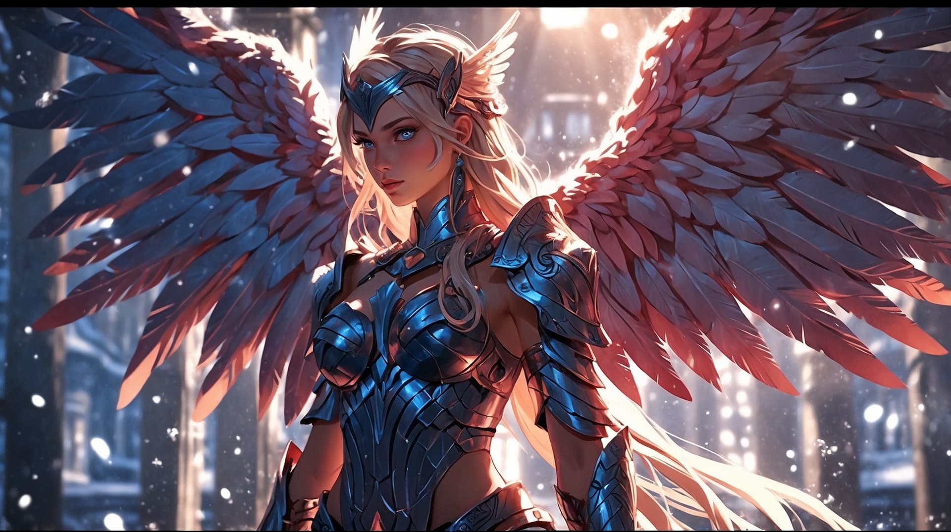 AI generated: A magenta-hued chilling valkyrie, her icy gaze piercing through the vibrant hue of her flowing hair,...