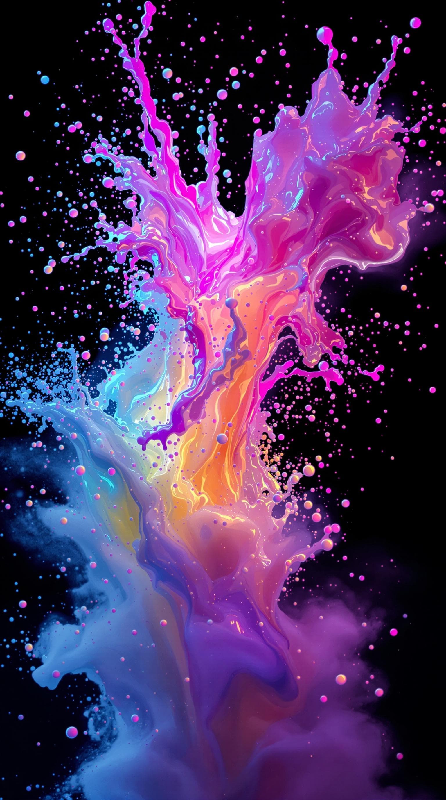 AI generated: glowing holographic milky fluid drip, splashes, powder, smoke, black background, hq abstract backgro...