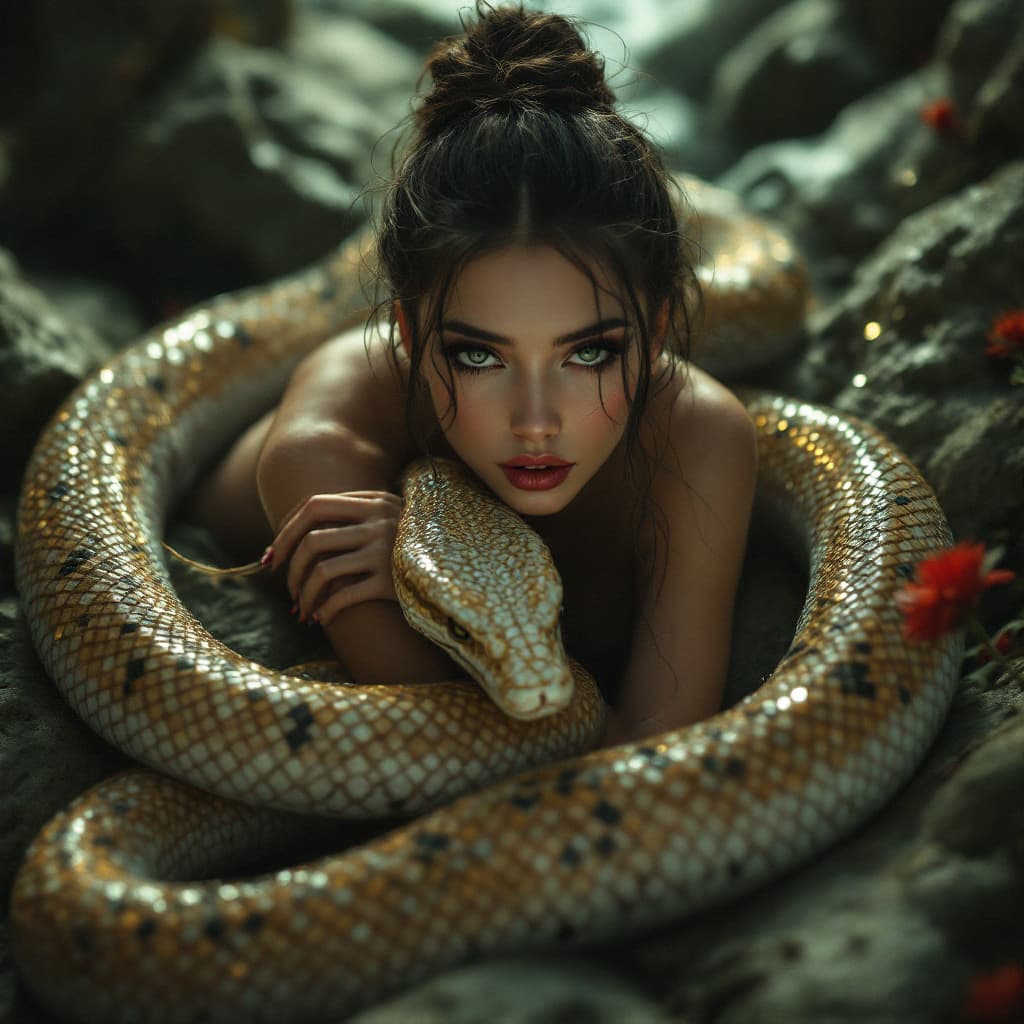 AI generated: a gorgeous ethereal woman with a snake body