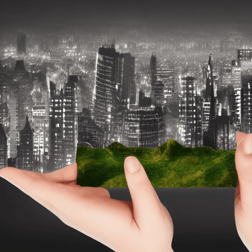 AI generated: hands control a model of a city, hands are like a god, image style is realistic wallpaper with gause...