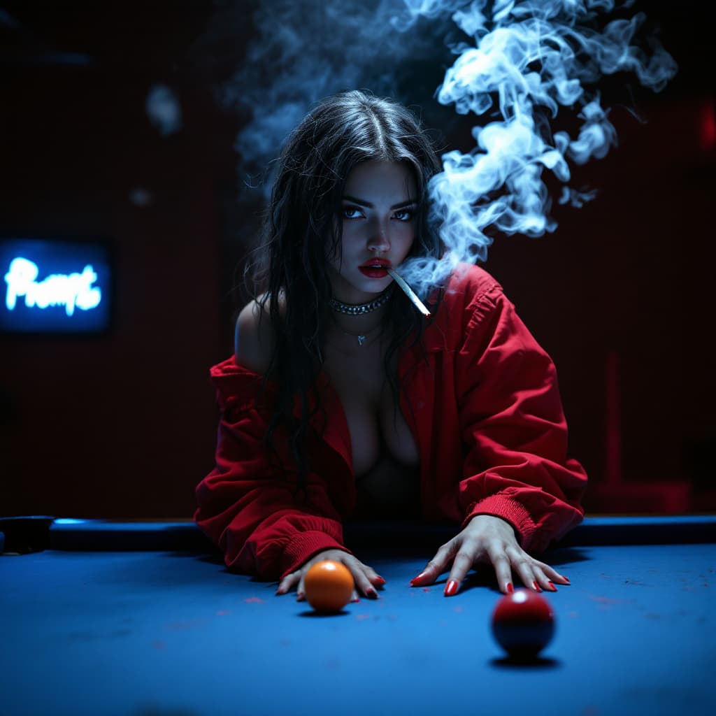AI generated: Dramatic photo, visual tension, anthropomorphic ,pertty female,wearing red casual wear, holding a po...