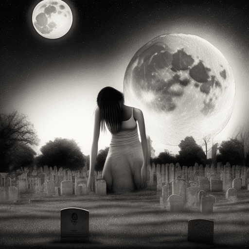 AI generated: [full moon], [photographic], realistic, [hyper realistic], [a girl crying nearly the grave and a suf...
